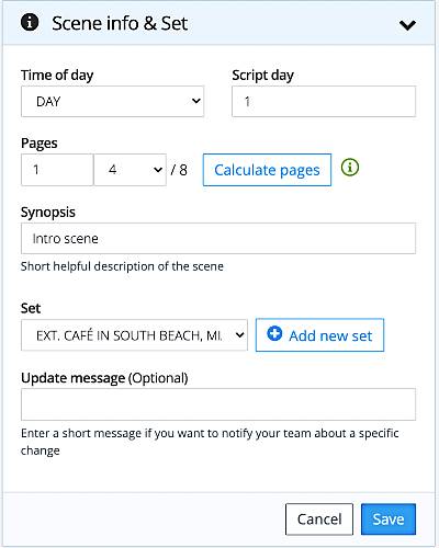 Script breakdown: Scene info & Set