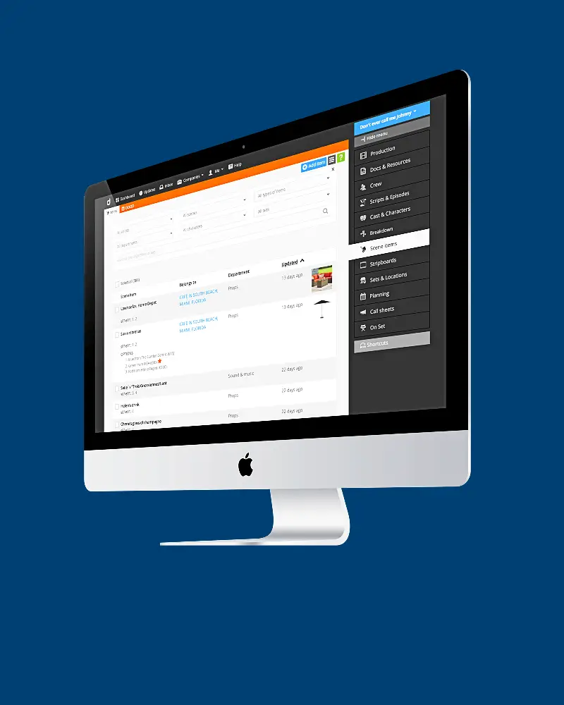 Smart scene item and scene elements management for TV, film and video.