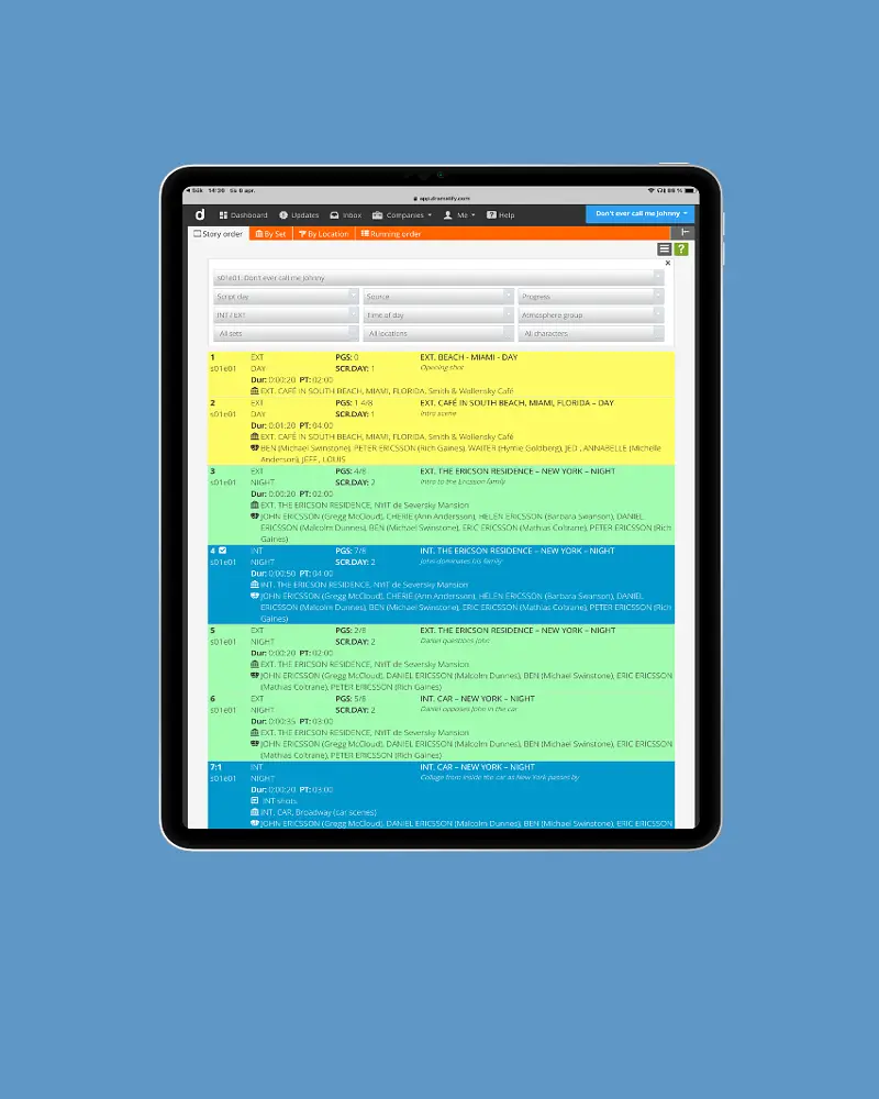 Story order stripboard for video, TV, film, drama, entertainment, commercials, VR and corporate video
