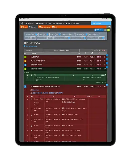 Rundown with dark mode for studio productions.