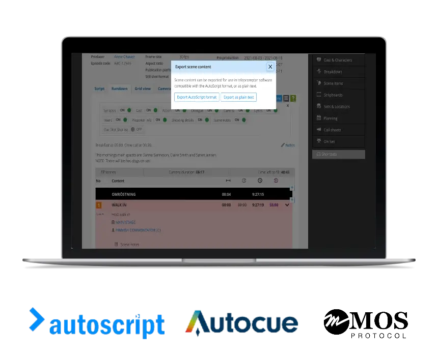 Rundown export to teleprompters automatically or download