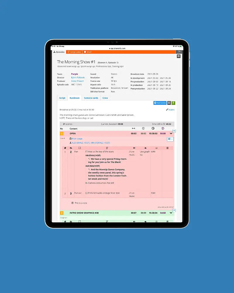 The overview production planner for video, drama, TV, commercials, sports, entertainment, corporate video