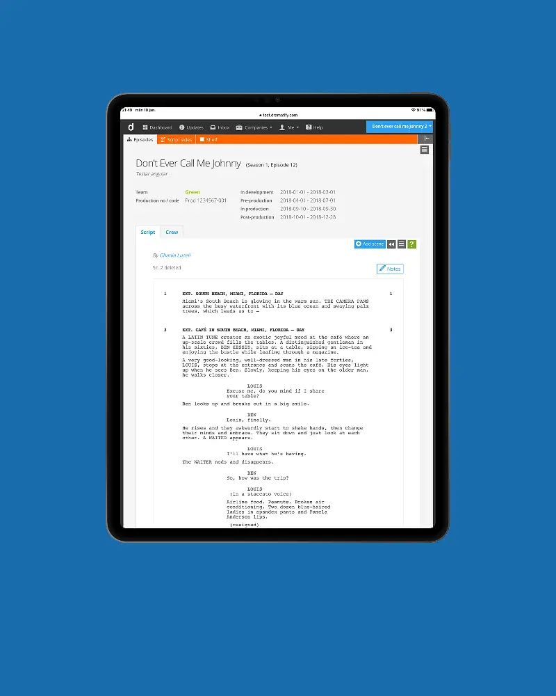 Screenplays and script management for production management for TV and film.
