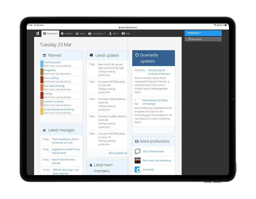 The production planner is a Gantt schedule that helps schedule your sports, entertainment or drama production.