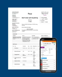 Use call sheets with or without the day planner