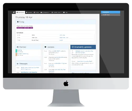 Dramatify's film production software features a dashboard that provides real-time production information accessible to all team members involved in film and drama projects