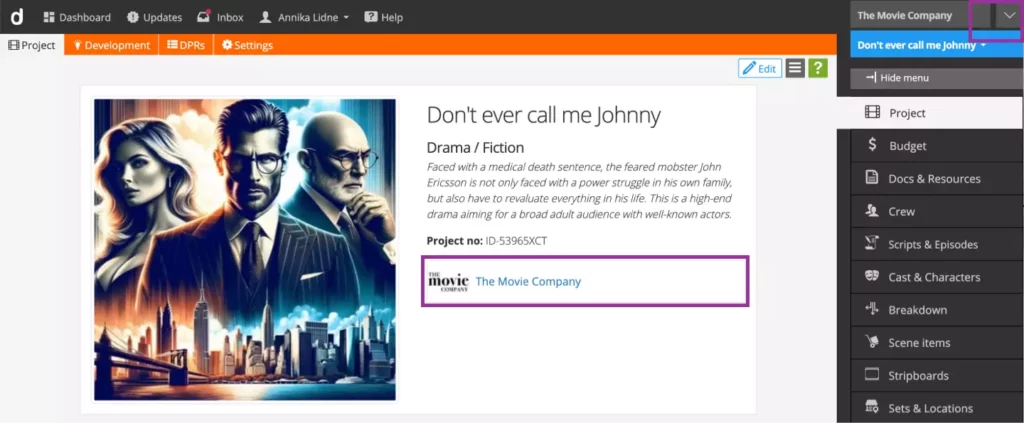 Edit company information in Dramatify