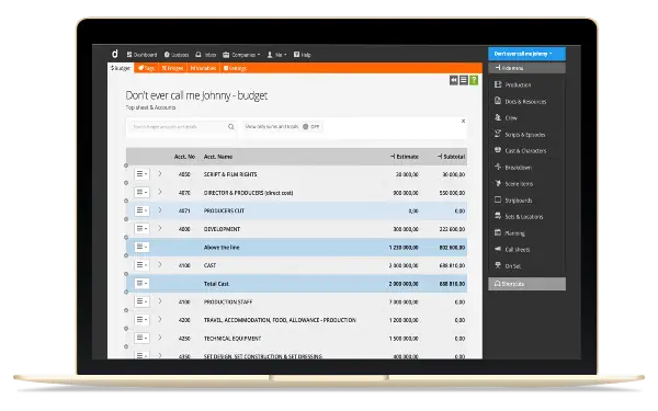 Dramatify's budgeting topsheet is versatile and flexible.