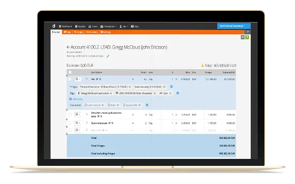In Dramatify's TV production management software, add costs specifications and notes to line items and accounts