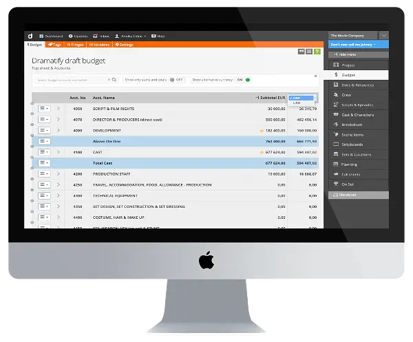 In Dramatify's broadcast production management solution, multi-currency budgeting is included.