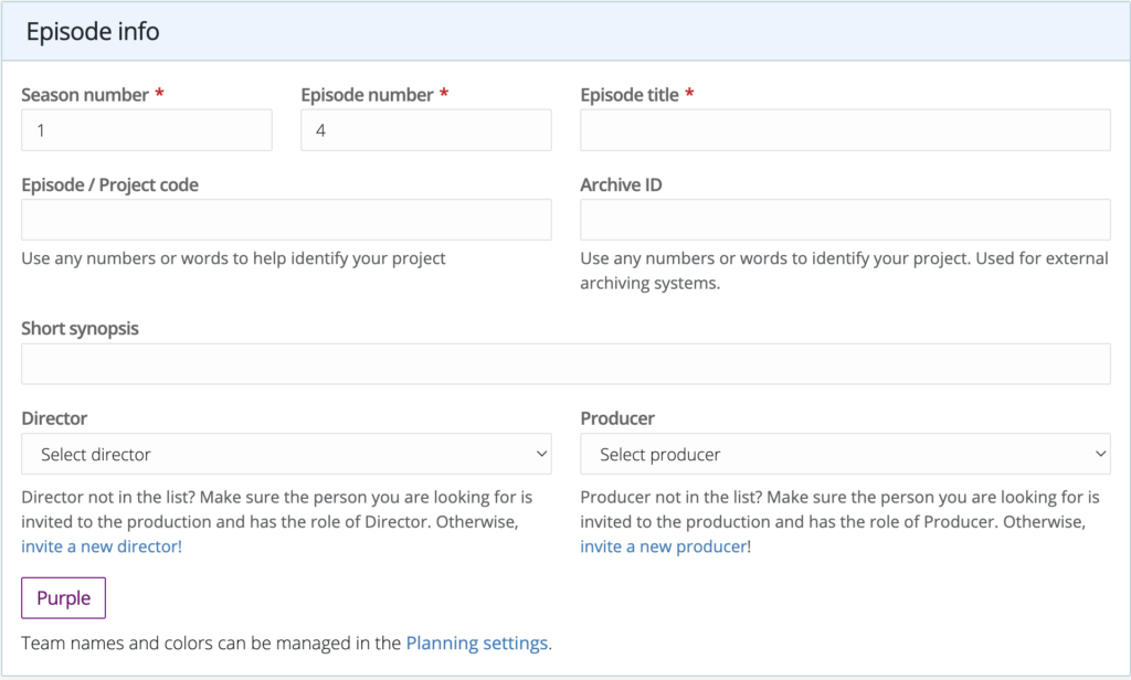 The basic episode information