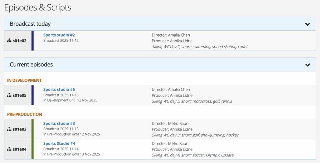 Episode list with production periods.