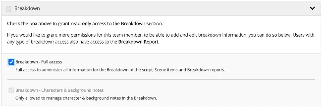 How to set full access to script breakdown