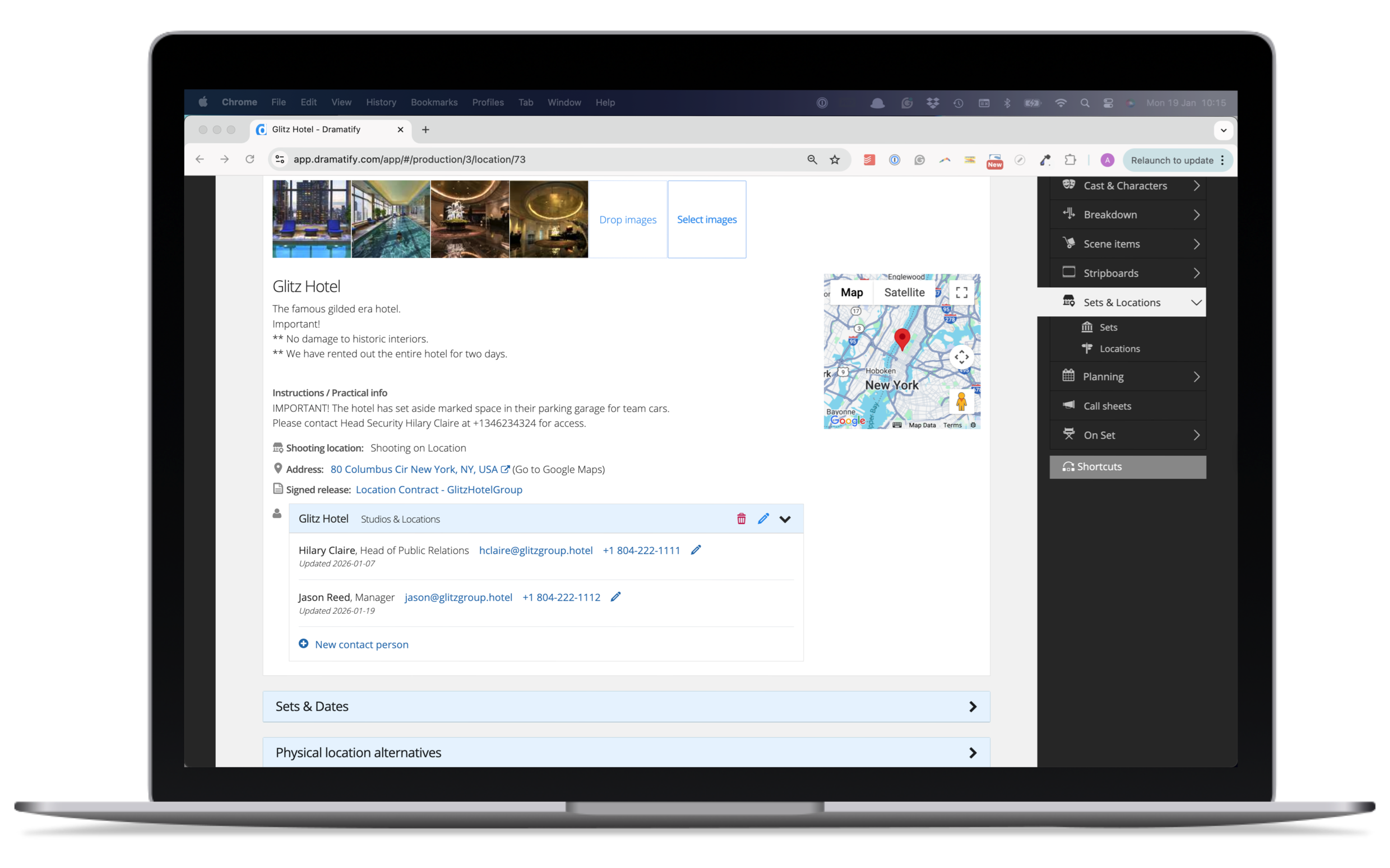 Production contact database for film, TV, video and broadcasting companies