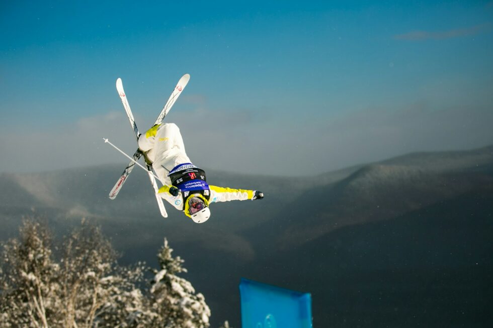 Live freestyle skiing during a large sports event illustrating modern sports production workflow and the challenges of mobile broadcast production on location