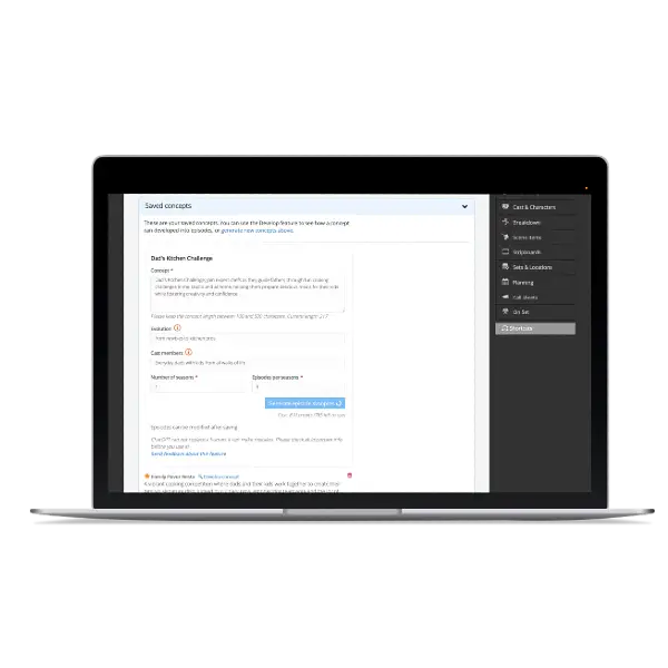 AI episode synopsis generator view within AI TV show development software, outlining structured episodes for scalable format development.