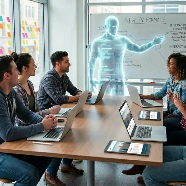 AI TV show development brainstorming session with AI show development software, generating aligned concepts to strengthen development slate management.