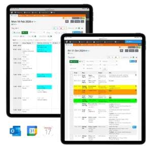 Daily production scheduling in talk show production software with list and grid views supporting guest coordination and a structured current affairs production workflow.